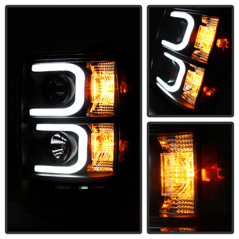 Spyder Chevy Silverado 1500 14-16 Projector Headlights Light Bar DRL Blk PRO-YD-CS14-LBDRL-BK 5079473