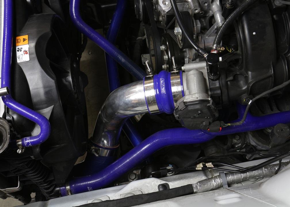 HPS Performance HPS Intercooler Hot Charge Pipe and Cold Side with Blue Hoses 15-17 Ford Mustang Ecoboost 2.3L Turbo, Polish