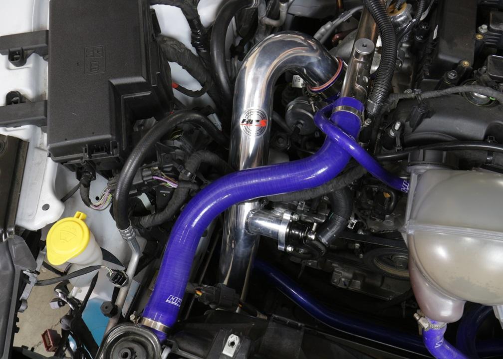 HPS Performance HPS Intercooler Hot Charge Pipe and Cold Side with Blue Hoses 15-17 Ford Mustang Ecoboost 2.3L Turbo, Black