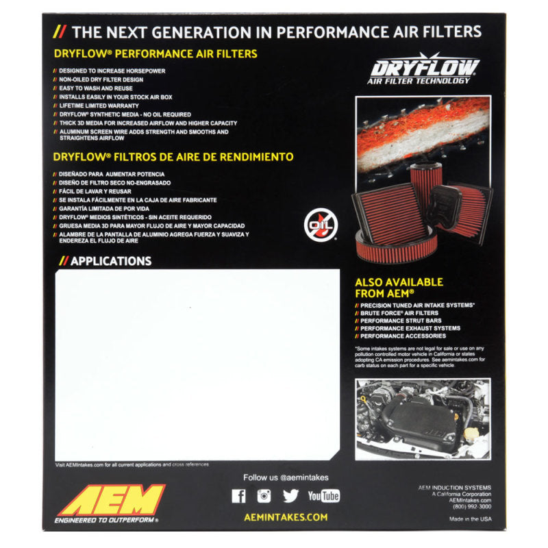 AEM Induction 15-17 Nissan NP300 2.3L DryFlow Air Filter 28-30059