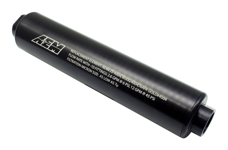 AEM Electronics Black Universal High Flow -10 AN Inline Fuel Filter (view 1)
