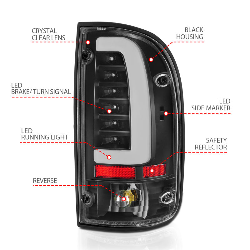 ANZO 95-00 Toyota Tacoma LED Taillights Black Housing Clear Lens (Pair) 311353
