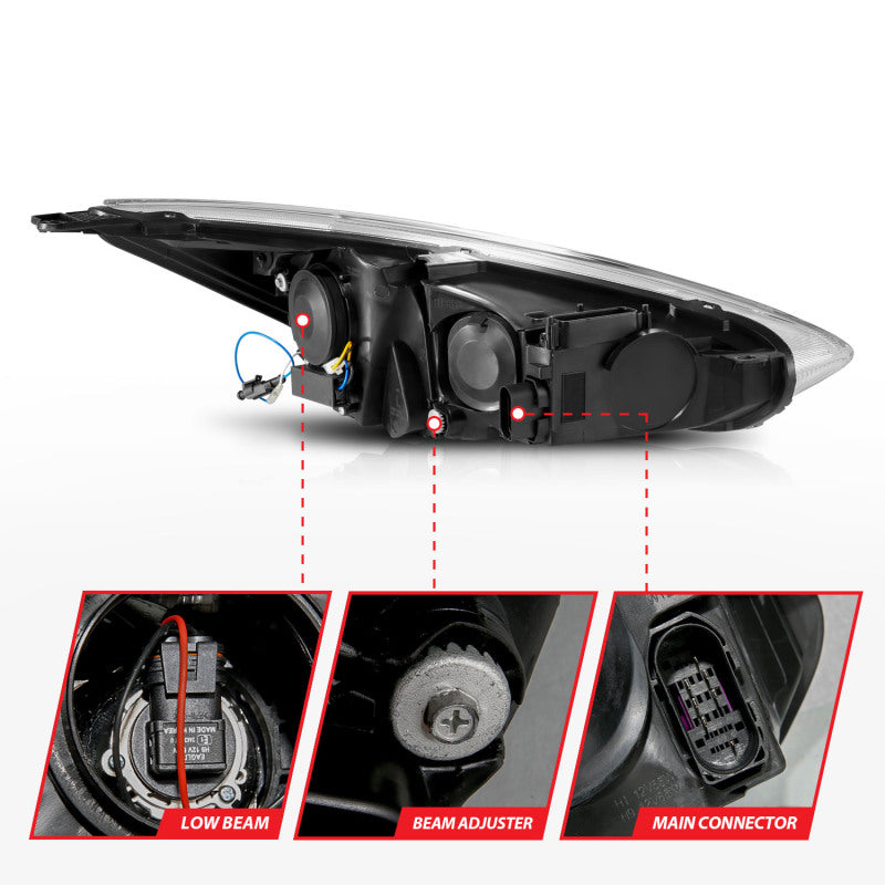 ANZO 15-18 Ford Focus Projector Headlights - w/ Light Bar Switchback Black Housing 121564