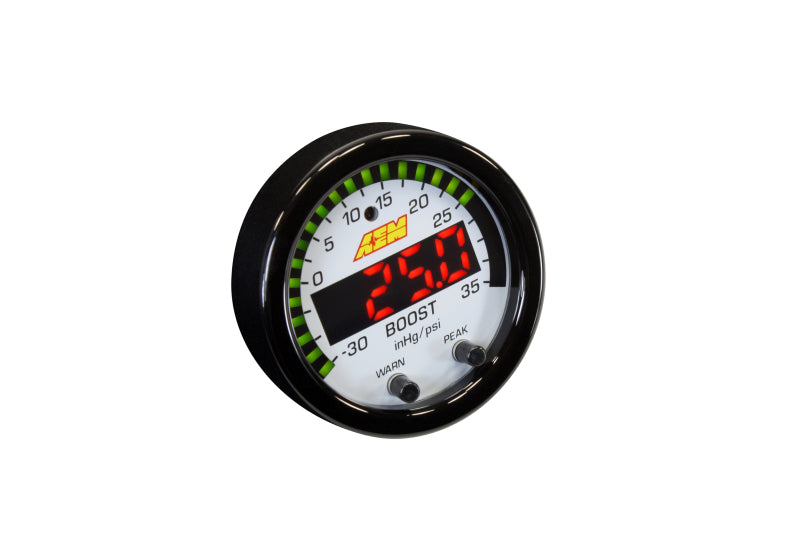 AEM Electronics X-Series Boost Pressure Gauge -30inHg-35psi / -1-2.5bar. Black Bezel & (view 9)