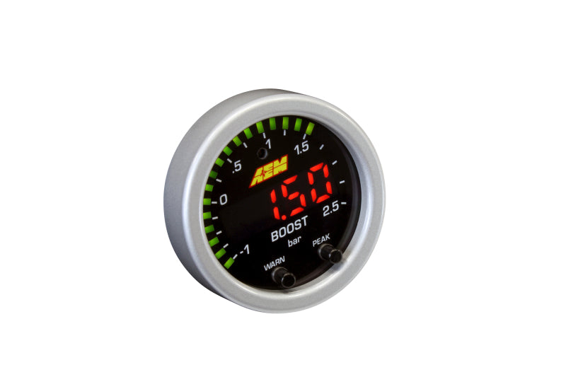AEM Electronics X-Series Boost Pressure Gauge -30inHg-35psi / -1-2.5bar. Black Bezel & (view 4)