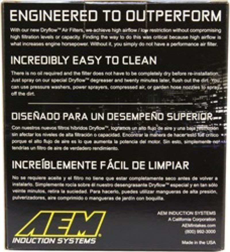 AEM Induction AEM DryFlow Air Filter AIR FILTER KIT 2.75in X 5in DRYFLOW- W/HOLE 21-202D-HK