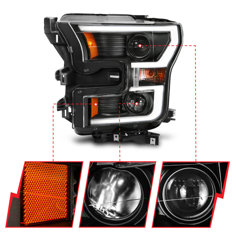 Anzo 2015-2016 Ford F-150 Projector Headlights w/ Plank Style Switchback Bl (view 14)