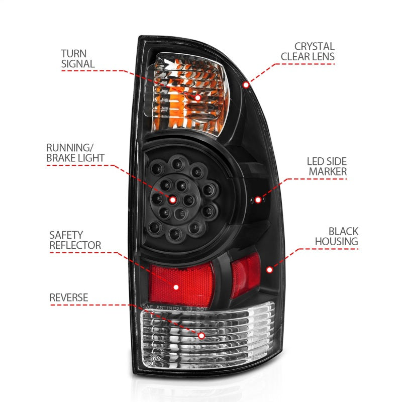 Anzo 2005-2015 Toyota Tacoma LED Taillights Black (view 6)