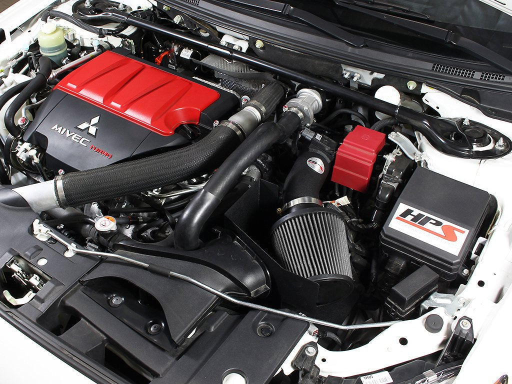 HPS Shortram Air Intake Kit 2008-2015 Mitsubishi Lancer Evolution X 2.0L, Includes Heat Shield, Black