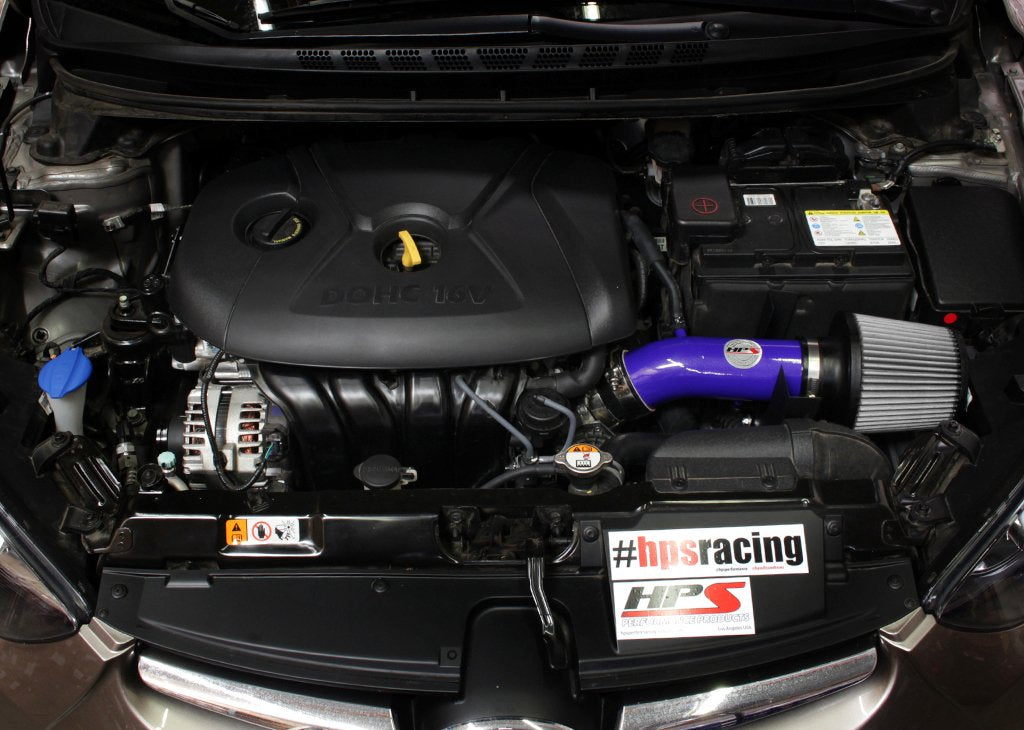 HPS Shortram Air Intake Kit 2011-2016 Hyundai Elantra 1.8L, Includes Heat Shield, Blue