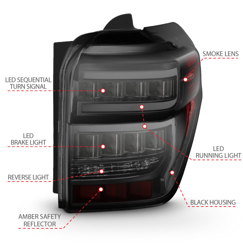 ANZO 2014-2020 Toyota 4Runner T.L Black Housing Smoke Lens Red Light Bar W/Sequential 311312