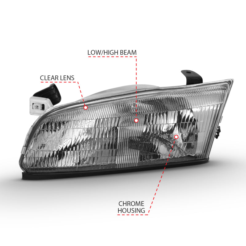 ANZO 1997-1999 Toyota Camry Crystal Headlight Chrome Amber(OE) 121555