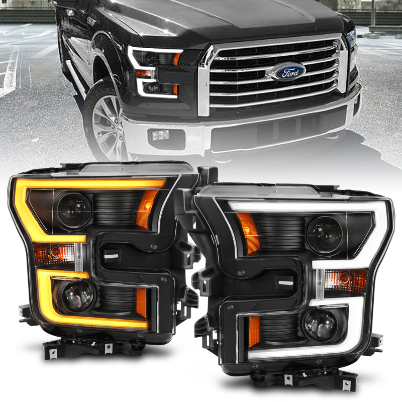 Anzo 2015-2016 Ford F-150 Projector Headlights w/ Plank Style Switchback Bl (view 1)
