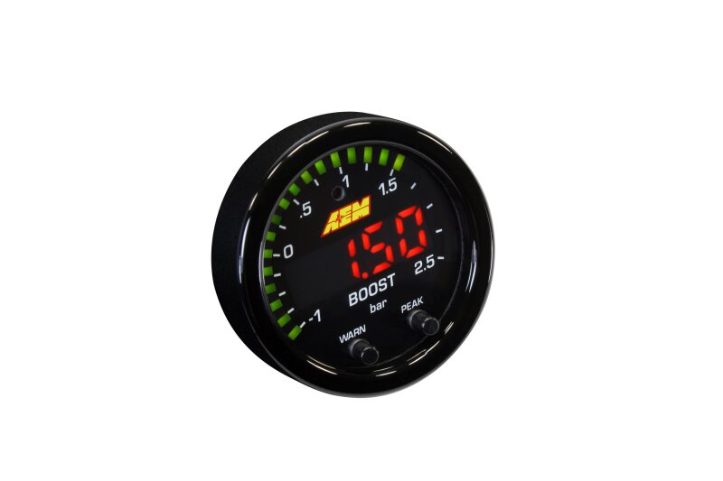 AEM Electronics X-Series Boost Pressure Gauge -30inHg-35psi / -1-2.5bar. Black Bezel & (view 2)