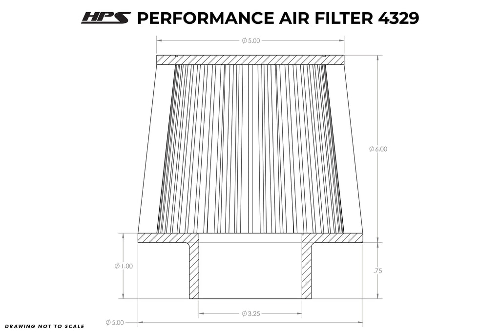 HPS Performance Products 3.25" Air Filter, 6.75" Length, 5-5/8" Base, 5" Top HPS-4329