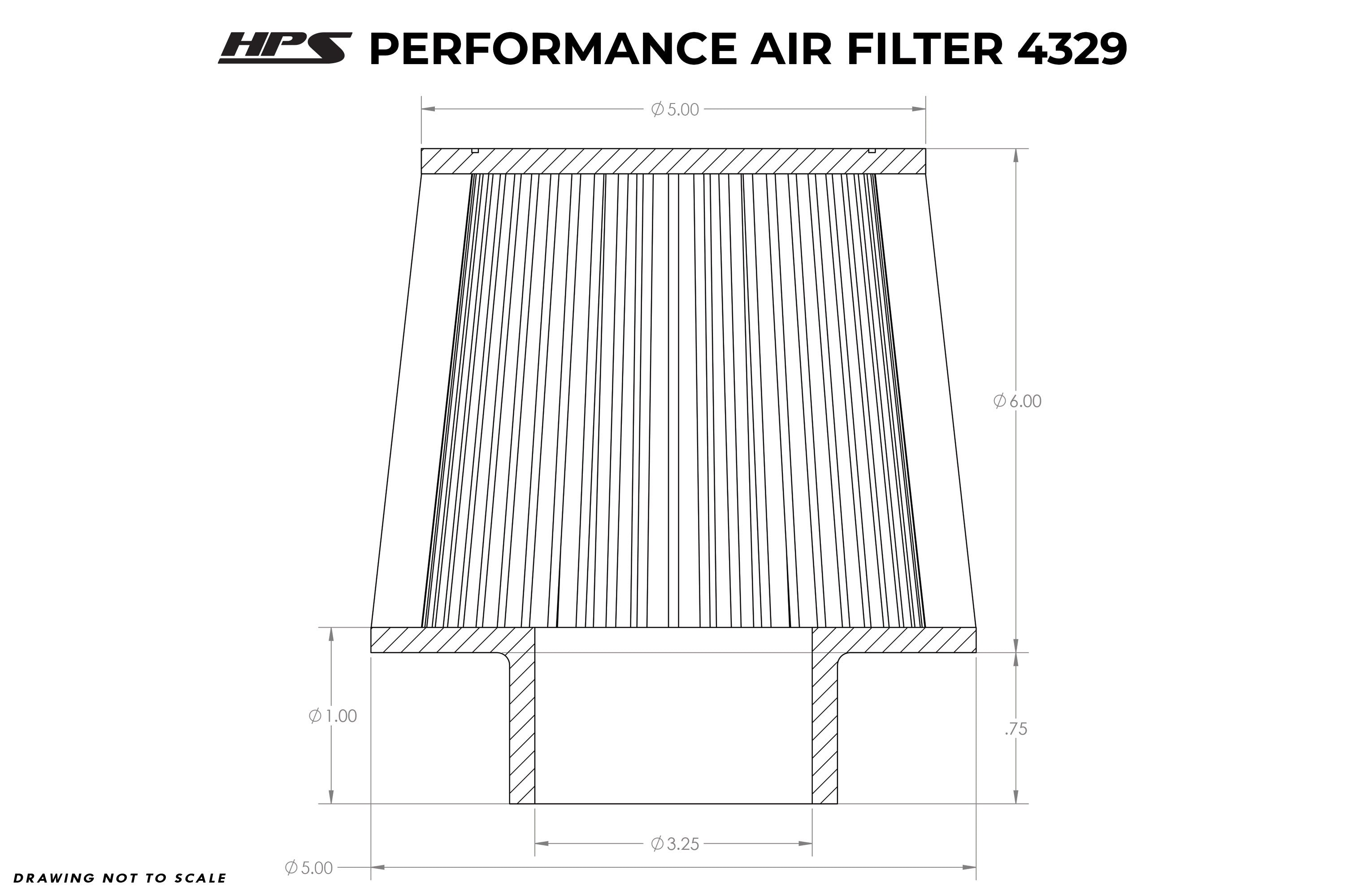 HPS Performance Products 3.25" Air Filter, 6.75" Length, 5-5/8" Base, 5" Top HPS-4329