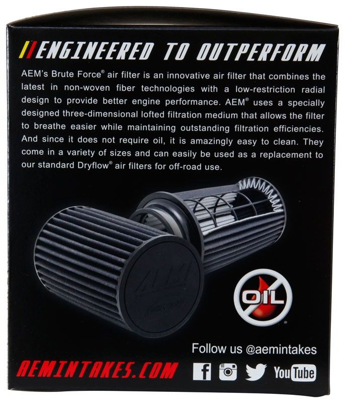 AEM Induction AEM Dryflow 3in. X 5in. (Offset) Round Tapered Air Filter 21-203BF-OS