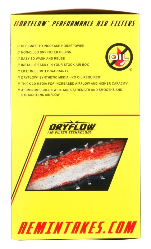 AEM Induction AEM DryFlow Air Filter 3-1/4in Flg / 6-1/16in B-OD / 5-1/4in T-OD / 7-1/8in H w/Hole (Special Order) 21-2113D-HK