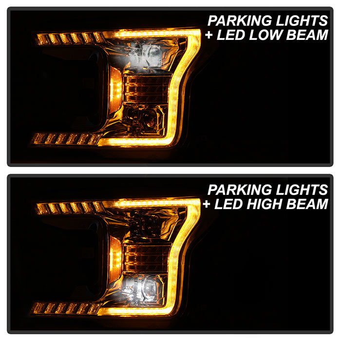 xTune Ford F150 18-20 Amber DRL Full LED Two Projector Headlights - Chrome PRO-CH-FF15018S-FLED-AM-C 9949586