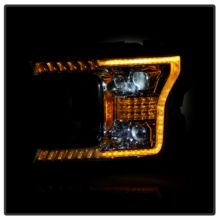 xTune Ford F150 18-20 Amber DRL Full LED Two Projector Headlights - Chrome PRO-CH-FF15018S-FLED-AM-C 9949586