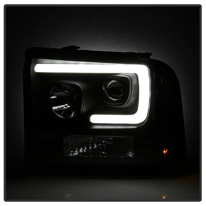 Spyder Ford F250/350/450 05-07 Projector Headlights - Light Bar DRL LED - Black PRO-YD-FS05V2-LB-BK 5084507