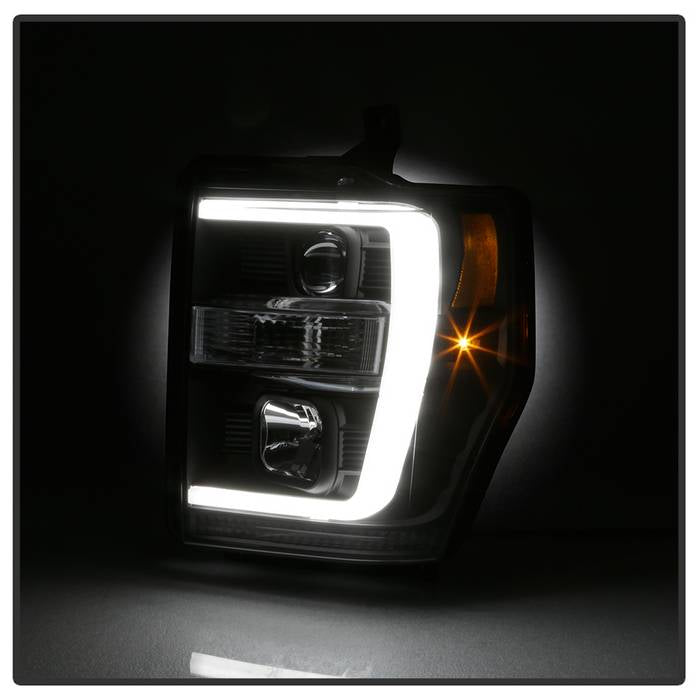Spyder 08-10 Ford F-250 Projector Headlights V2 - Light Bar DRL LED - Black PRO-YD-FS08V2-LB-BK 5084477