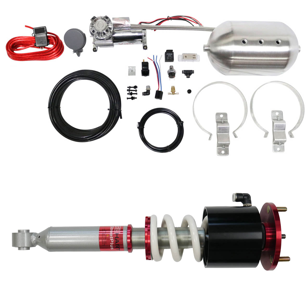 StreetPlus Coilovers w/ Front Air Cups Plus Silver Management For 02-06 Acura RSX 01-05 Honda Civic TruHart