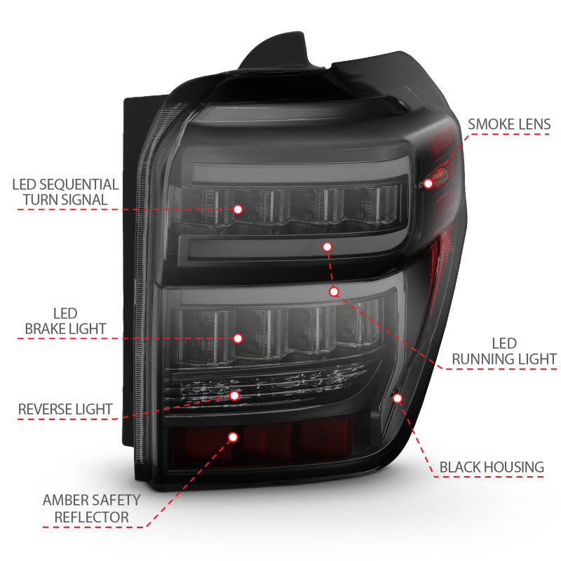 ANZO 2014-2020 Toyota 4Runner T.L Black Housing Smoke Lens Red Light Bar W/Sequential 311312
