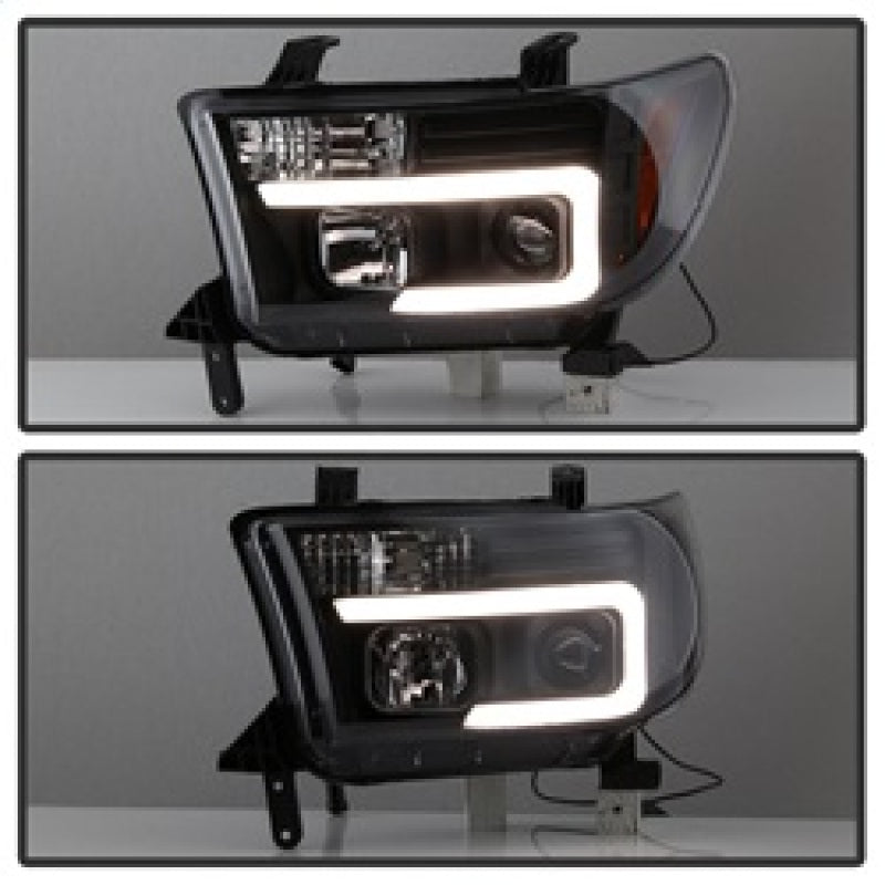 Spyder 08-13 Toyota Sequoia Projector Headlights - Light Bar DRL - Black PRO-YD-TTU07V2-LB-BK 5085344