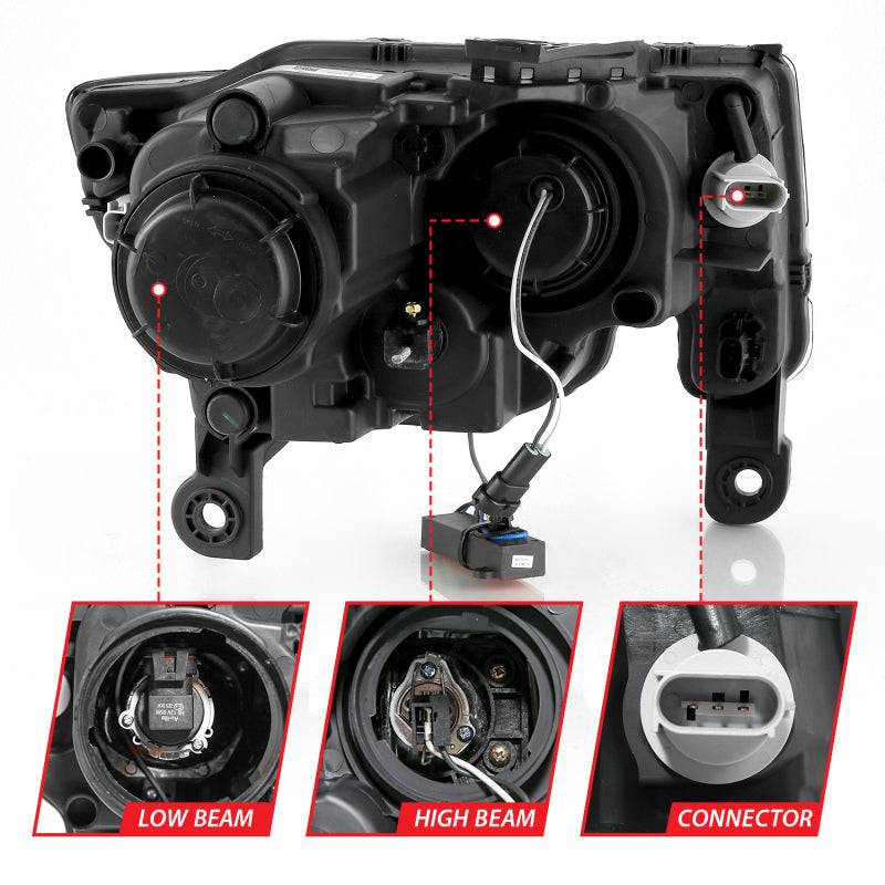 ANZO 2017-2018 Jeep Grand Cherokee Projector Headlights w/ Plank Style Switchback - Black w/ Amber 111418