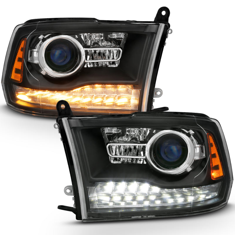 ANZO 2009-2018 Dodge Ram 1500 Projector Headlights Plank Style Halo w/Switchback Matte Black 111489