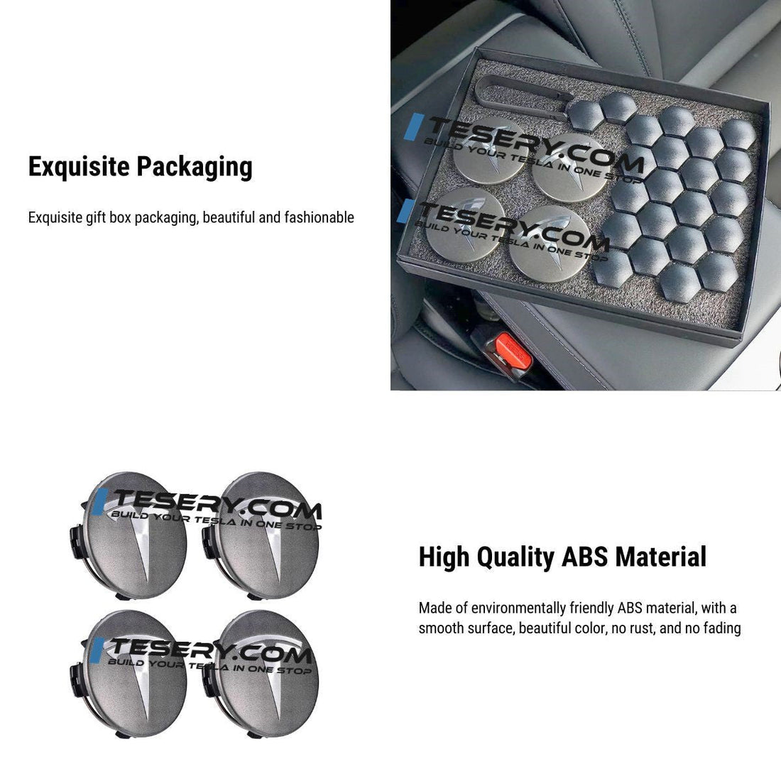Wheel Center Cap Kit with Puller for Model 3/Y/S/X | 4 Hub Caps + 20 Lug Nut Covers (view 5)