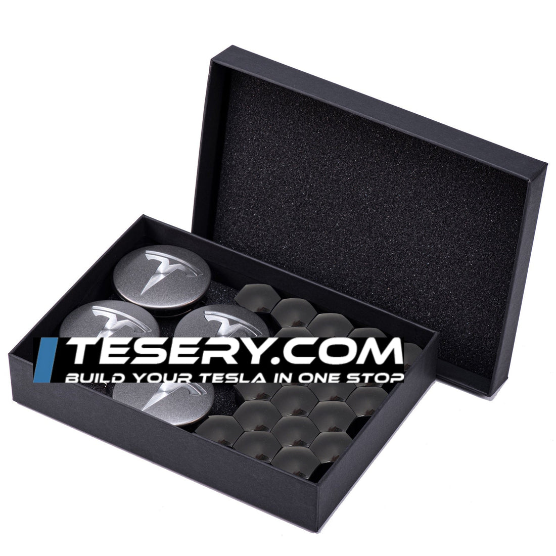 Wheel Center Cap Kit with Puller for Model 3/Y/S/X | 4 Hub Caps + 20 Lug Nut Covers (view 10)