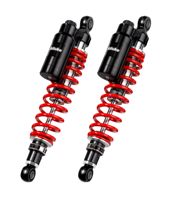 Bitubo Suspension Bitubo WMT0 Twinshocks Adj.: Spring Preload, Reb., Comp., Length 362mm, Piggyback Tank, Red Springs T0018WMT01