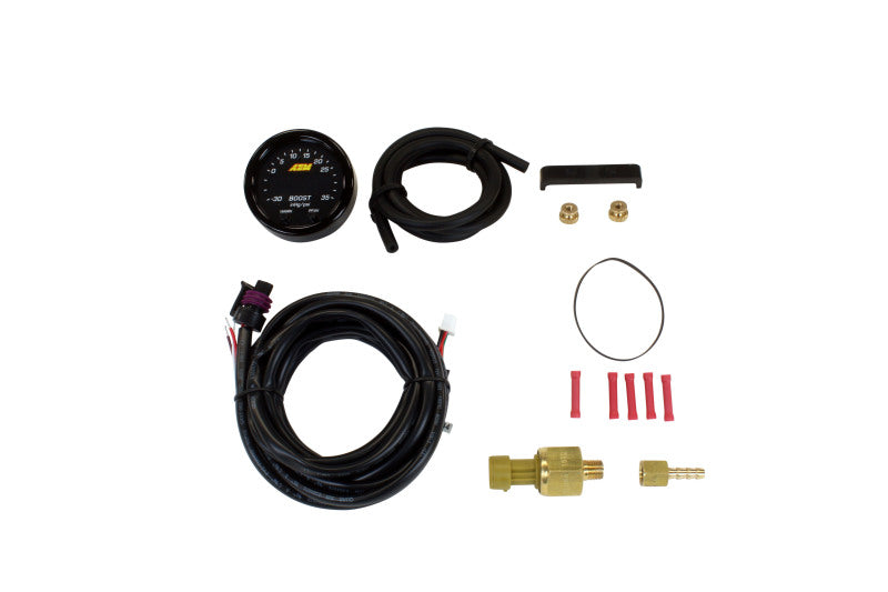 AEM Electronics X-Series Boost Pressure Gauge -30inHg-35psi / -1-2.5bar. Black Bezel & (view 1)