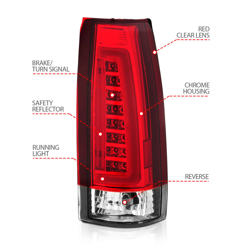 ANZO 1999-2000 Cadillac Escalade LED Taillights Chrome Housing Red/Clear Lens Pair 311346