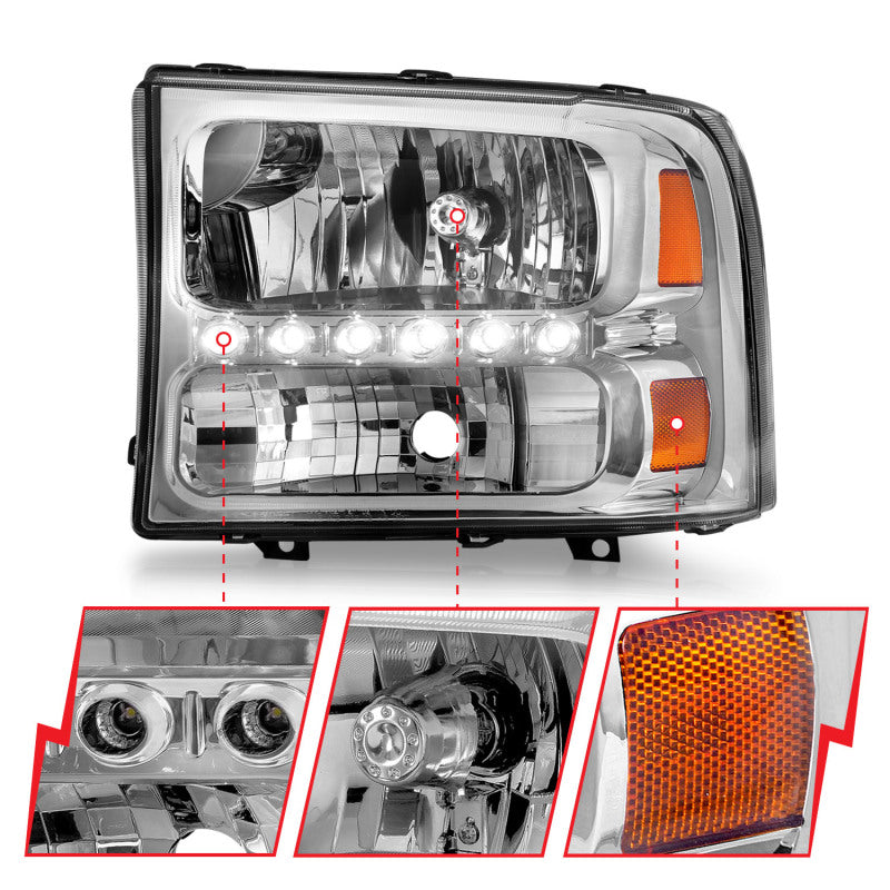 Anzo 2000-2004 Ford Excursion Crystal Headlights Chrome w/ LED 1pc