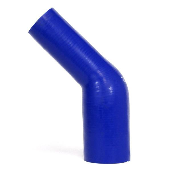 HPS 2-1/2" - 2-3/4" ID, Silicone 45 Degree Elbow Reducer Coupler Hose, High Temp 4-ply Reinforced, Blue, 63mm - 70mm ID (view 2)