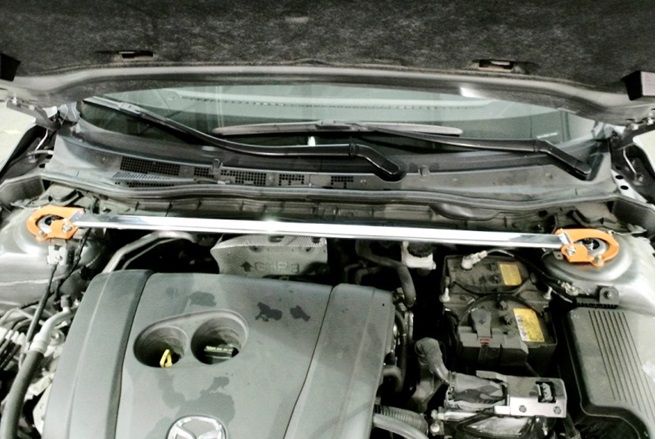 Megan Racing Strut Tower Bar Front for Mazda 6 2014+ and Mazda 3 2014-2018 Race Spec Aluminum One-Piece - MR-SB-M614FU-1P (view 2)