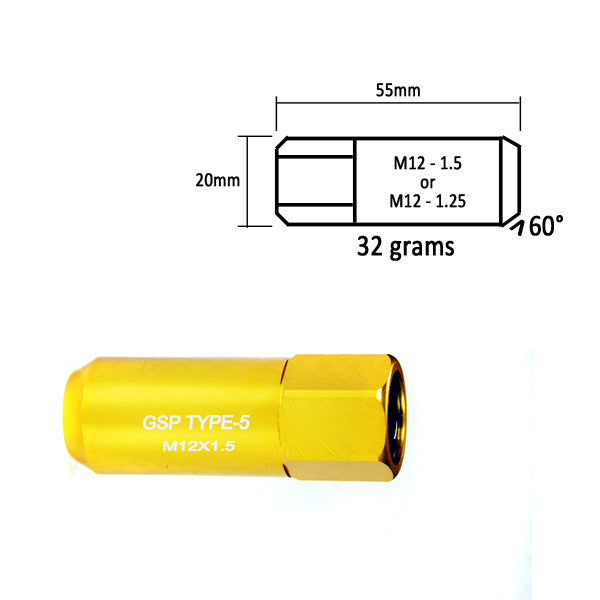Godspeed Type 5 55mm Lug Nuts 20 pcs. Set M12 X 1.25 (view 6)
