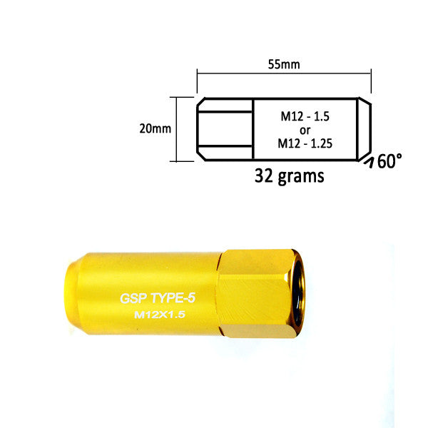 Godspeed Type 5 55mm Lug Nuts 20 pcs. Set M12 X 1.5 (view 10)