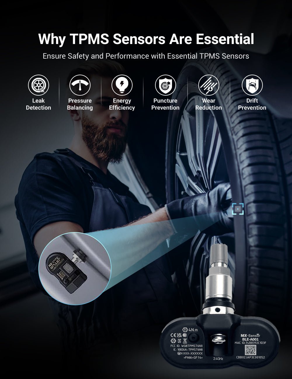 TESERY BLE Bluetooth Tire Pressure Monitoring Sensor(TPMS) for Model 3/Y/S/X (view 2)