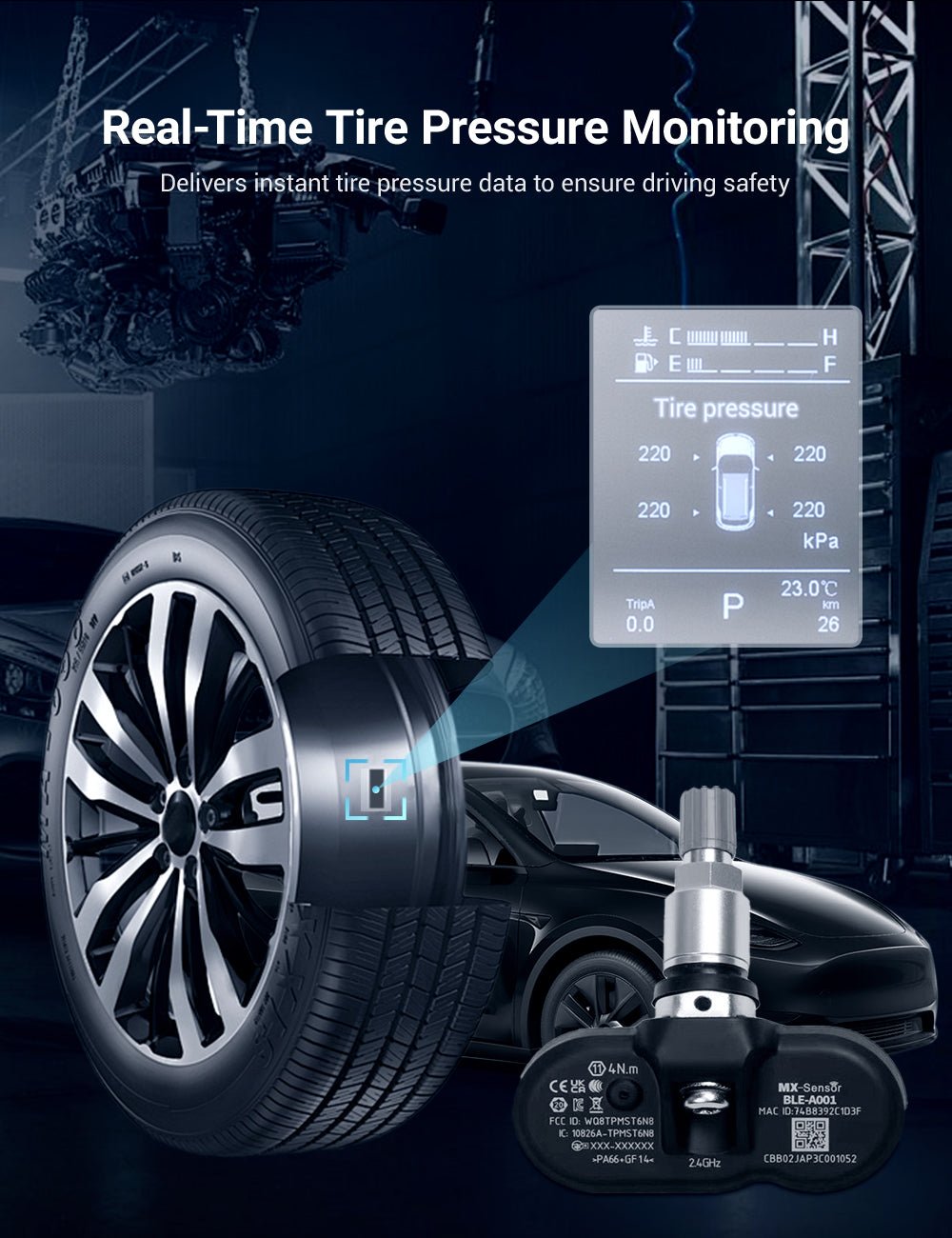 TESERY BLE Bluetooth Tire Pressure Monitoring Sensor(TPMS) for Model 3/Y/S/X (view 4)