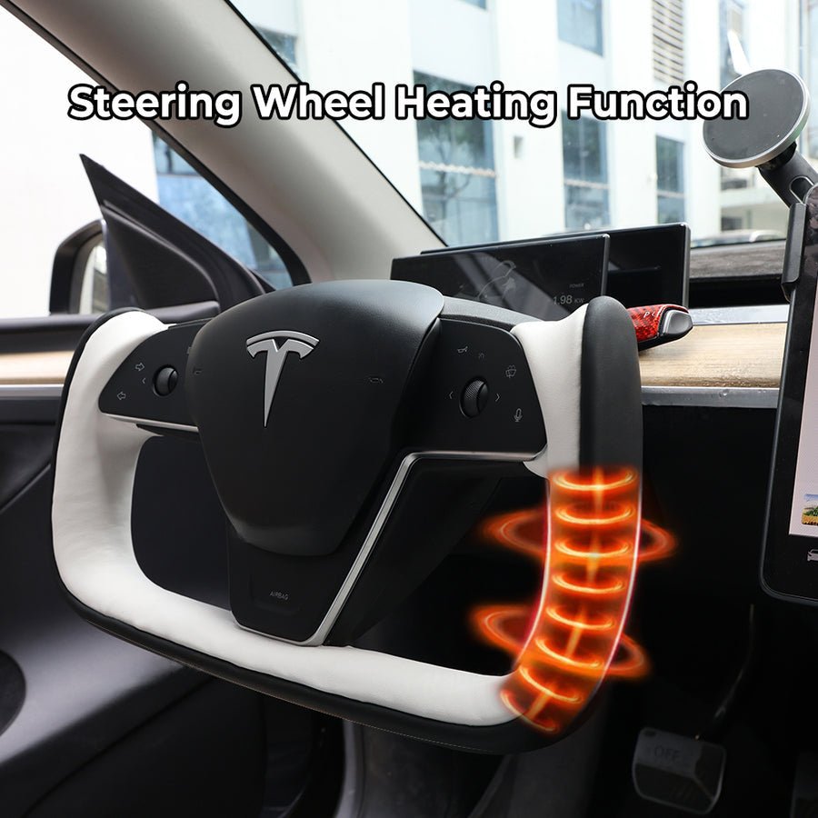 Yoke Style Steering Wheel for Model 3 / Y【Black & White Leather】